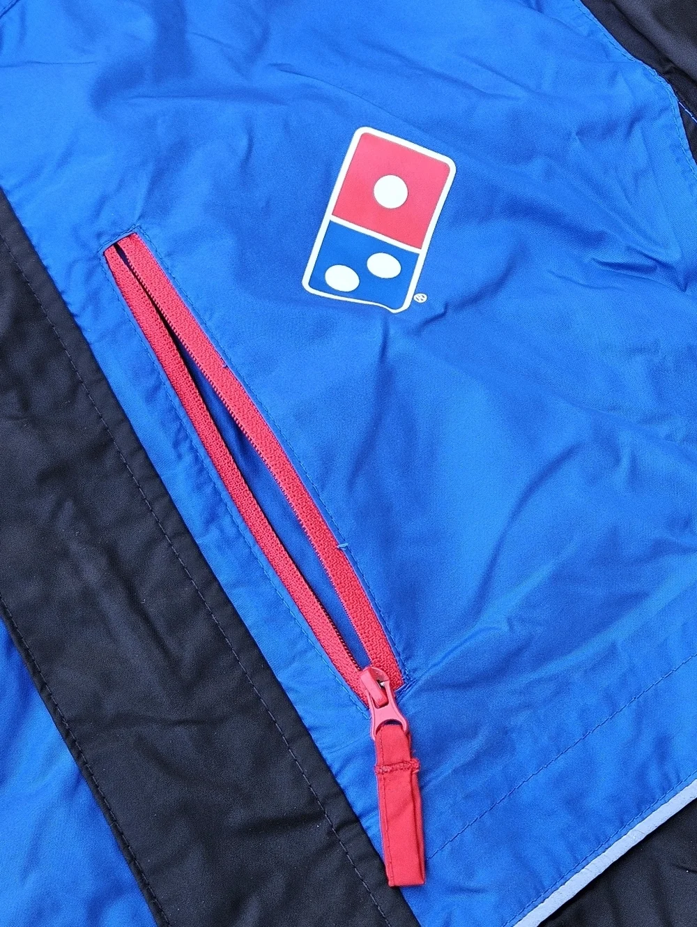 Dominos Pizza Jacket Black Blue Hooded Windbreaker Reflective Full Zip Mens M